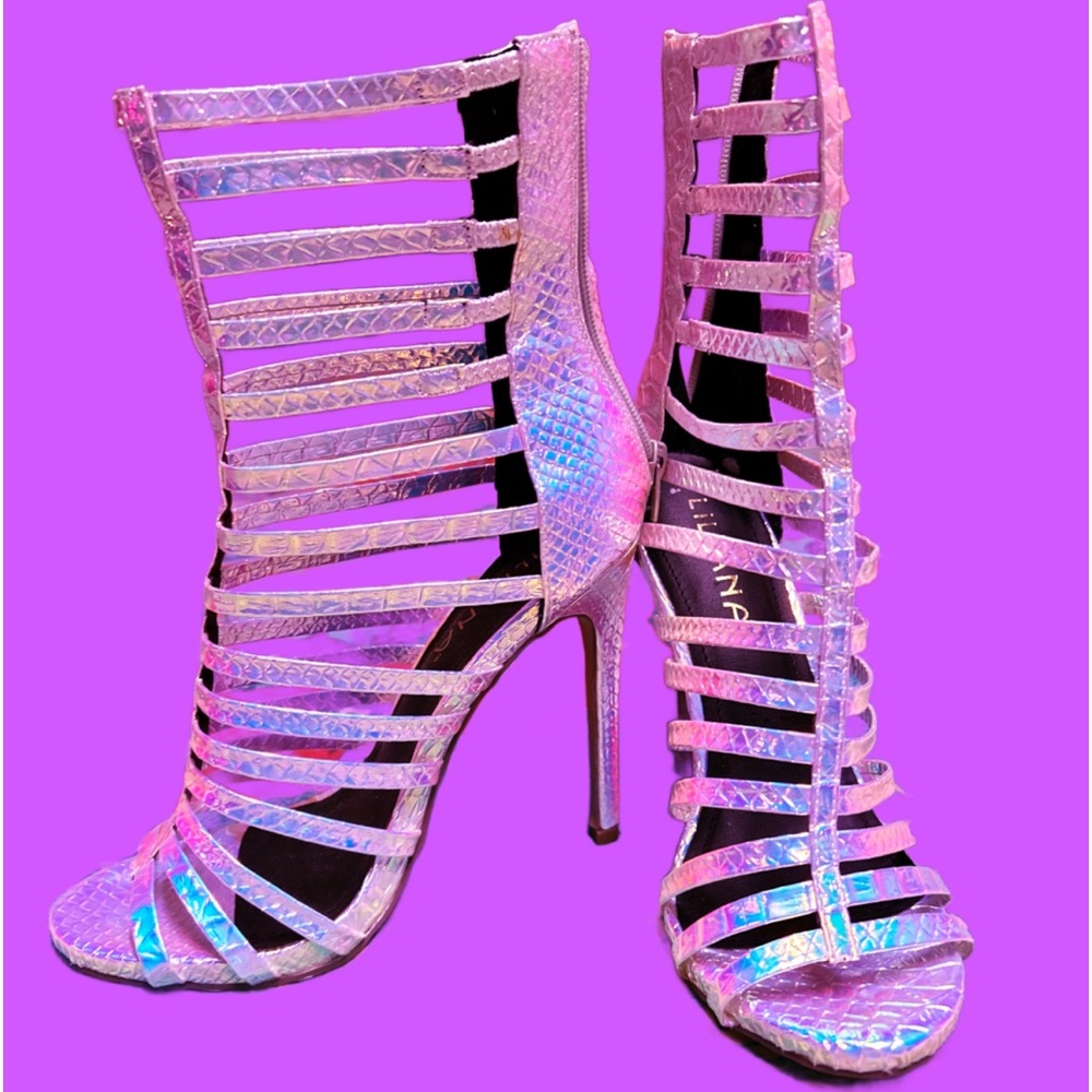 iridescent purple pink heels, worn once.